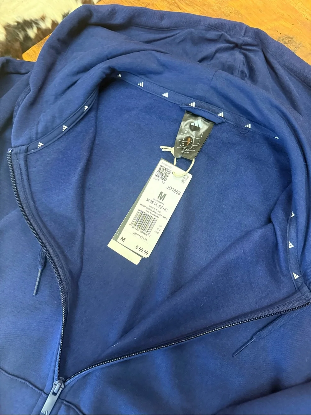 Adidas Essentials 3-stripe fleece zip-up hoodie. NWT